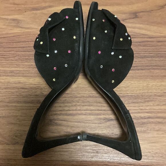 Laurence Dacade Black Suede Bow & Crystal Accent Mule. Size 38/8. - Picture 5 of 8